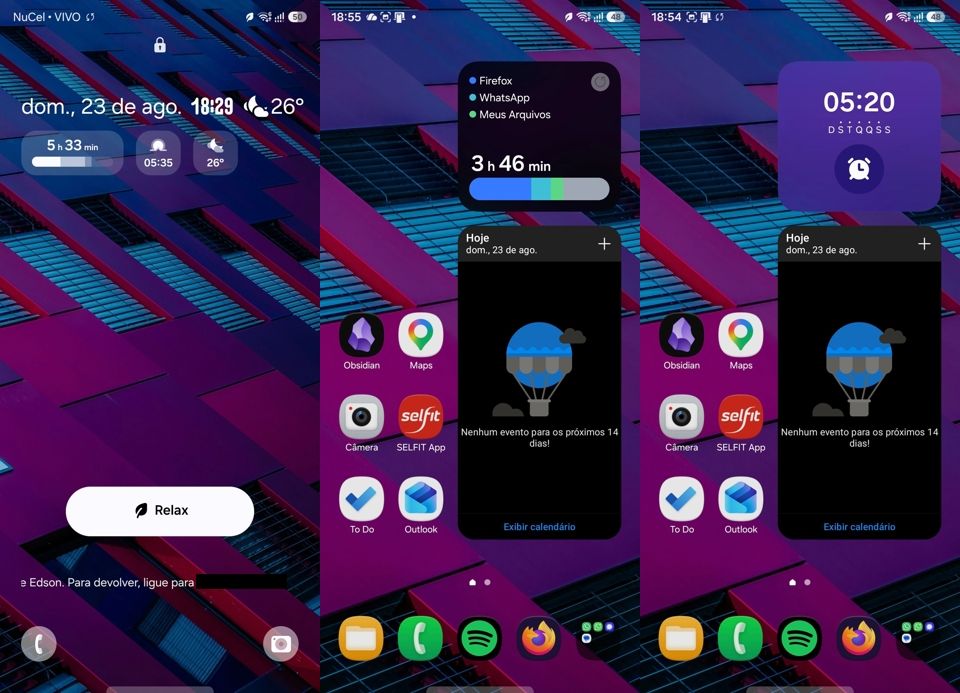 Three screenshots from Edson's phone (lock screen and home screen).