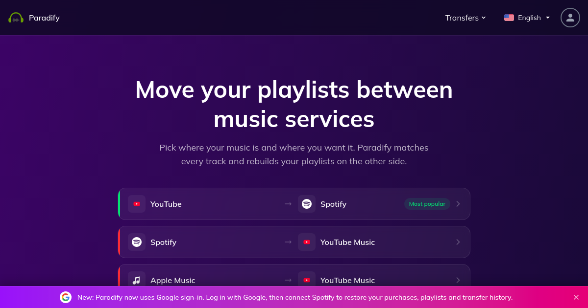Print da extensão Paradify transferindo músicas do YouTube para o Spotify.